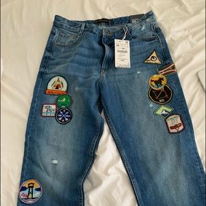 Patched slim jeans #zara